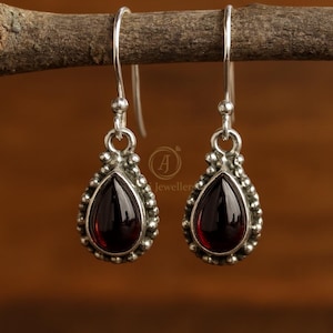 Red Garnet Dangle Earrings – 925 Sterling Silver| Rose Gold &Yellow Gold Plated Earring| Handmade January Birthstone Jewelry&quot; Gift for Women