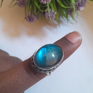 Blue Labradorite Ring, 925 Sterling Silver Ring, Handmade Statement Ring, Natural Stone Ring, Labradorite Jewelry, Birthday Gift for Her