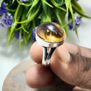 Yellow Citrine Ring 925 Sterling Silver Ring Handmade Stacking Ring Yellow Stone Ring Birthday Gift Jewelry Christmas Gift For Men And Women