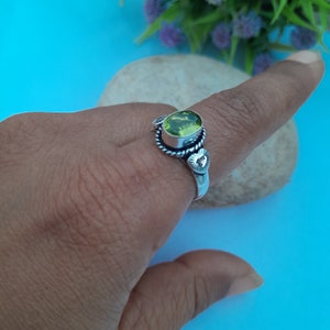 Natural Green Peridot Gemstone Ring 925 Sterling Silver Ring Handmade Statement Ring Engagement Boho Rings Peridot Gift Jewelry For Women