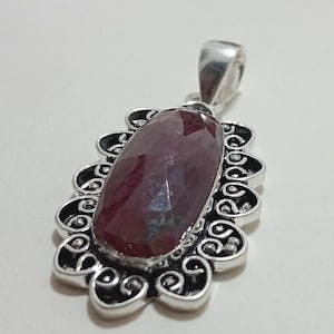 Large Red Sapphire Gemstone Pendant 925 Sterling Silver Pendant Statement Pendant Unique Design Pendant Gift Jewelry For Wife Mom Sister