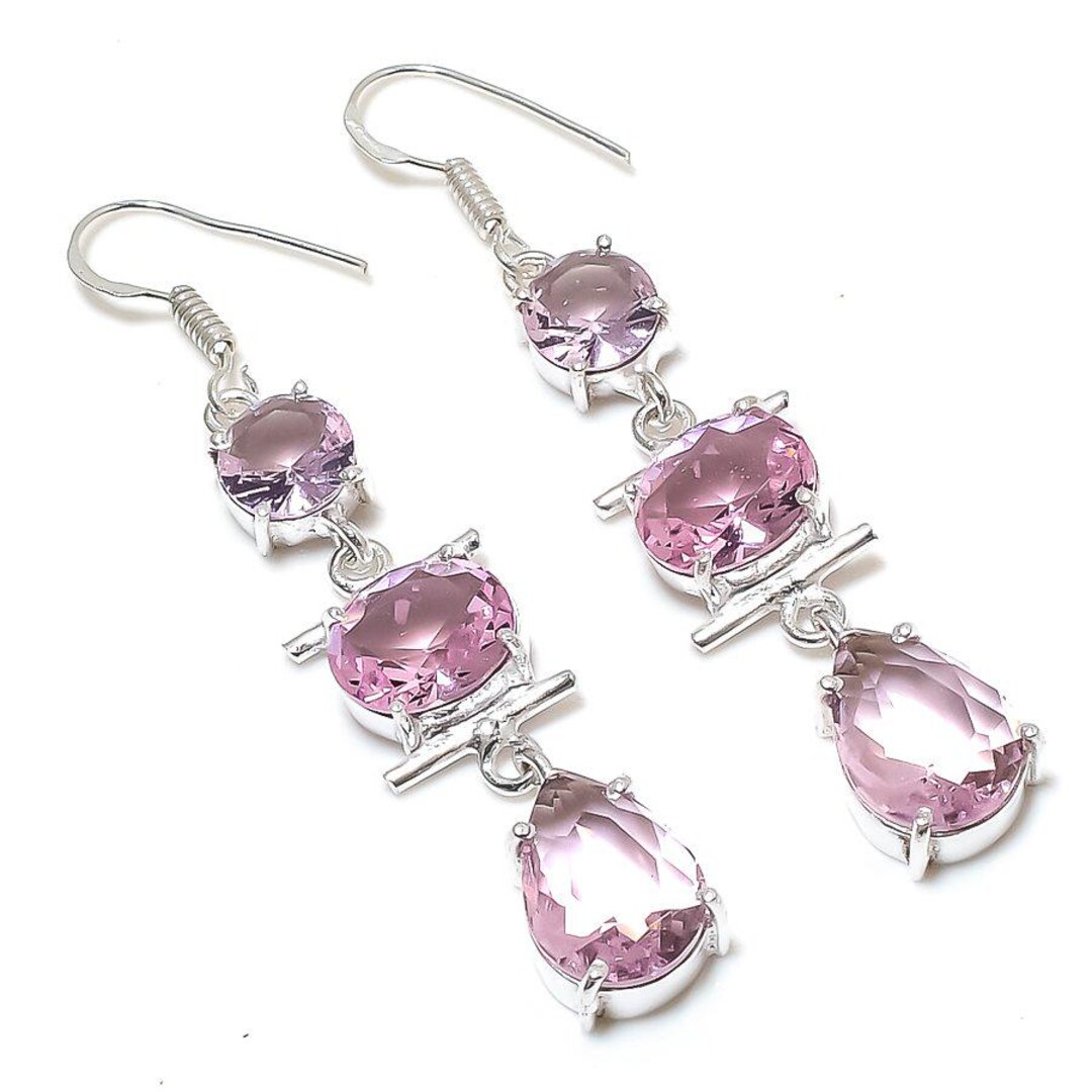 Orecchini pendenti con topazio rosa scintillante, gioielli Orecchini pendenti con topazio rosa scintillante, gioielli