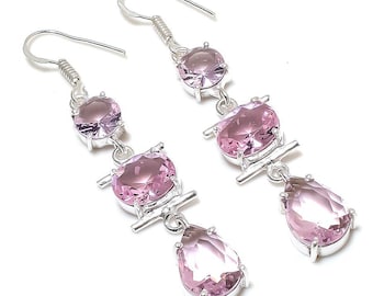 Boucles D'oreilles Argent 925 Avec Topaze Rose - Fermoir Clous - Occasion Très Bon état - Poinçonné