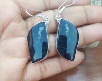 Amazing,Natural Navy Sodalite Dangle Earring/Vintage Handmade Leaf Shape Earring/Starling Silver Earring/Pair Gemstone Earring/Gift earring.