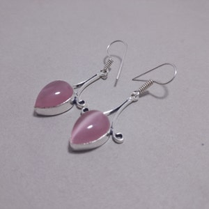 Pink Cat&#39;s Eye Gemstone Earrings 925 Sterling Silver Handmade Dangling Stud Earrings Pink Stone Earrings Christmas Gift Jewelry For Her