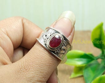 Pink Ruby Gemstone Ring 925 Sterling Silver Ring Handmade Stacking Ring Statement Rings Cut Stone Ring Ruby Jewelry Gift Jewelry For Her
