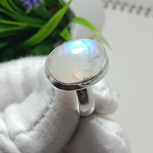 Blue Fire Moonstone Ring 925 Sterling Silver Ring Statement Stacking Rings Boho Ring Moonstone Jewelry Birthday Gift Jewelry For Wife Sister