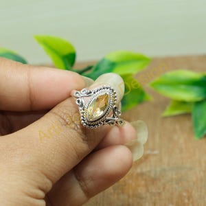 Citrine Ring 925 Sterling Silver Ring Handmade Promise Ring Wedding Ring Engagement Ring Yellow Stone Ring Anniversary Gift Jewelry For Wife