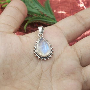 Natural Blue Fire Rainbow Moonstone Pendant 925 Sterling Silver Handmade Gemstone Pendant Necklace Birthday Gift Jewelry For Wife Girlfriend