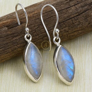 Orecchini a forma di marquise con pietra di luna arcobaleno, orecchini in argento sterling 925, placcati in oro giallo e rosa, orecchini pendenti per donna, regalo di Natale