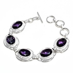 Purple Amethyst Adjustable Bracelet 925 Sterling Silver Bracelet Handmade Bracelet Purple Stone Bracelet Amethyst Jewelry For Men And Women