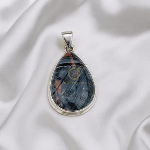 Large Pietersite Pendant 925 Sterling Silver Pendant Handmade Statement Pendant Unique Stone Pendant Blue Stone Pendant Gift Jewelry For Her