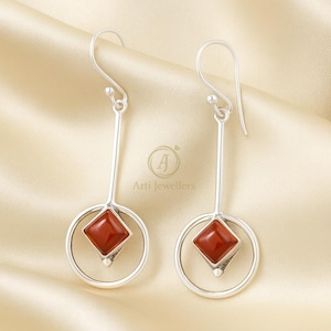 Brincos de cornalina laranja com pedra preciosa, prata esterlina 925 | Banhado a ouro rosa e ouro amarelo, pingente estilo boho, joia artesanal, presente para mulheres e mulheres