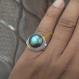 Blue Labradorite Ring, 925 Sterling Silver Ring, Gemstone Ring, Statement Ring, Engagement Ring, Promise Ring for Her, Labradorite Jewelry