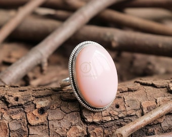 Handgemachte Rosa Opal Ring, Sterling Silber Ring, 18k Gold Plated
