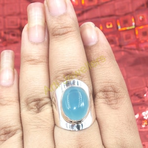 Blue Chalcedony Ring 925 Sterling Silver Ring Handmade Statement Ring Blue Stone Ring Chalcedony Birthday Gift Jewelry For Men And Women