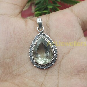 Green Amethyst Cut Stone Pendant, 925 Sterling Silver Pendant, Large Stone Pendant, Gemstone Pendant, Statement Pendant for Men and Women