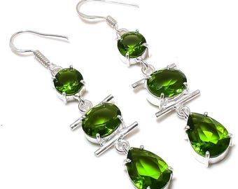 Orecchini Threader A Cuore Argento 925 Con Zirconi Verdi (simil Peridoto) - Fatti A Mano Thailandia - Foto 1