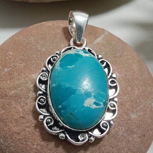 Natural Turquoise Pendant 925 Sterling Silver Pendant Statement Pendant Necklace Turquoise Jewelry Anniversary Birthday Gift for Women