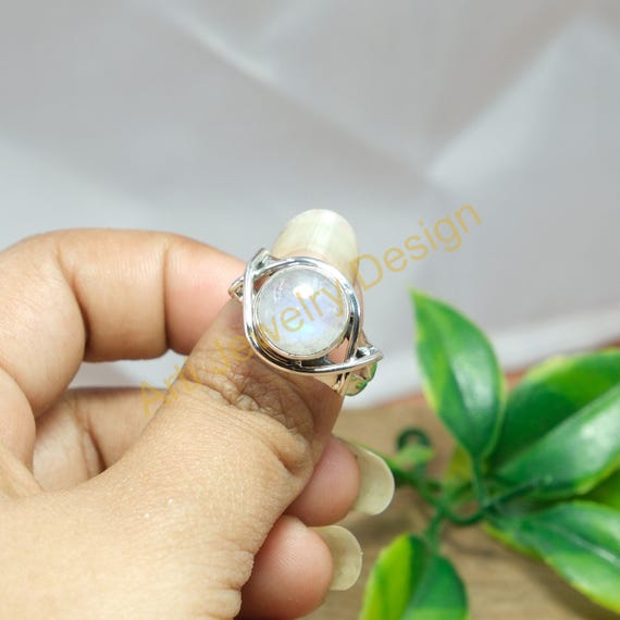 Blue Fire Moonstone Sterling Silver Ring - 925 Silver Women's Jewelry Gift With Natural Gemstone
