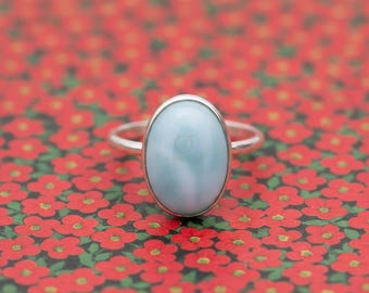 Oval Blue Larimar Gemstone 925 Sterling Silver Handmade Promise Ring Gold Plated Gift Jewelry