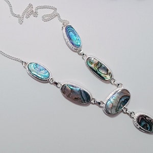 Abalone Shell Gemstone Necklace Adjustable Chain 925 Sterling Silver Necklace Handmade Pendant Necklace For Her Valentines Day Gift Jewelry
