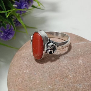 Red Coral Gemstone Ring 925 Sterling Silver Ring Handmade Design Ring Statement Ring Coral Jewelry Valentines Day Gift For Wife Girlfriend