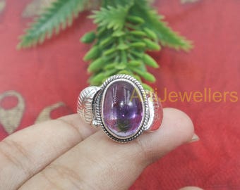 Anillo de amatista, anillo de piedra morada, anillo de plata de ley 925, anillo llamativo, anillo bohemio, joyería de amatista, regalo de San Valentín para ella.