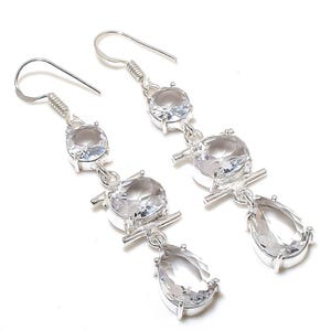 White Topaz Gemstone Earring, 925 Sterling Silver Earring, Handmade dangle Earring, Dangling Earrings White Topaz Jewelry Earring for women