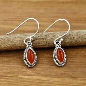 Natural Carnelian Gemstone Earrings Marquise Shape Earrings 925 Sterling Silver Handmade Drop Dangle Earring Red Stone Earrings Gift Jewelry