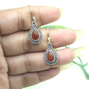 Red Carnelian Gemstone Earrings 925 Sterling Silver Handmade Earrings Dangling Earrings Red Stone Earrings Carnelian Jewelry Gift For Women