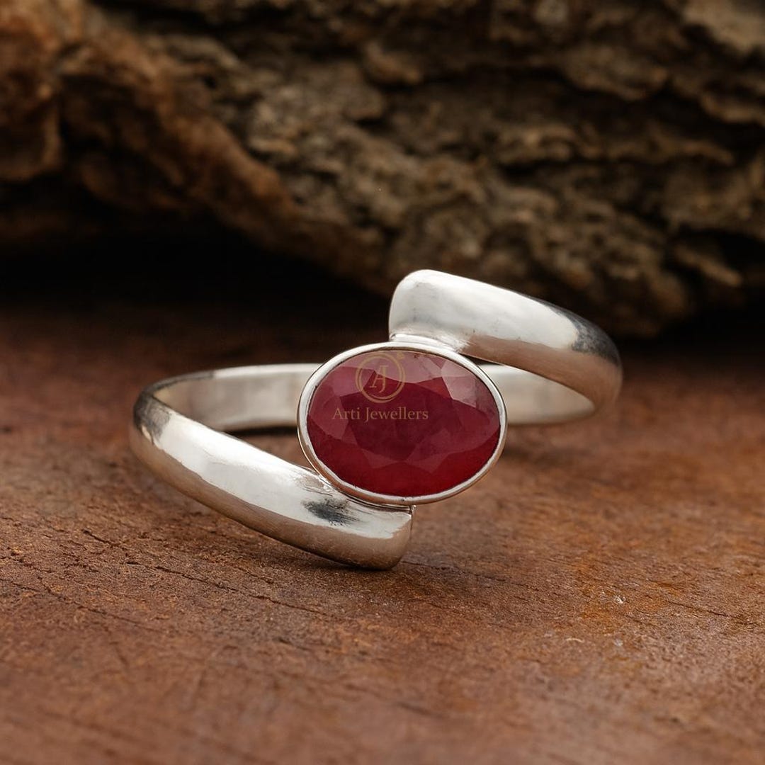 Natural Oval Red Ruby Cut Gemstone Ring 925 Sterling Silver 18k Yellow ...