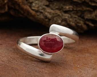 Handmade Oval Red Ruby Ring, 18k Gold Plated Sterling Silver