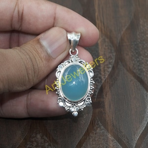 Natural Blue Chalcedony Stone Pendant, 925 Sterling Silver Pendant, Gemstone Pendant, Handmade Pendant, Chalcedony Jewelry, Gift for Her