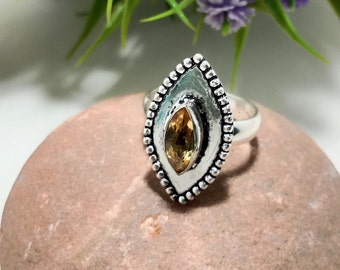 Anillo de citrino amarillo hecho a mano, anillo de promesa de plata de ley 925