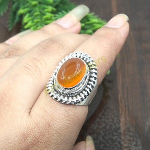 Natural Red Carnelian 925 Sterling Silver Ring Handmade Statement Ring Boho Ring Red Stone Ring For Women Carnelian Gift Jewelry For Her