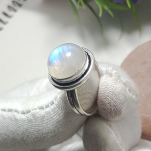 Natural Blue Fire Moonstone Ring 925 Sterling Silver Ring Handmade Statement Gemstone Ring Promise Ring Moonstone Wedding Jewelry For Women