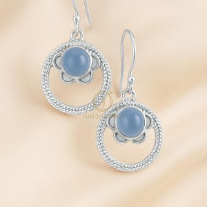 Natural Blue Chalcedony Vintage Earrings Blue Stone Earrings 925 Sterling Silver Yellow Gold Rose Gold Plated Handmade Dangle Earrings Gift