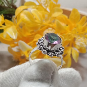 Rainbow Mystic Topaz Ring 925 Sterling Silver Ring Handmade Unique Silver Design Ring Topaz Ring Statement Ring Topaz Jewelry Gift For Women