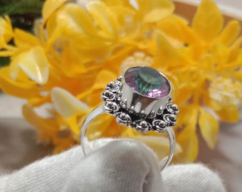 Anello Fidanzamento In Argento 925 Con Topazio Mistico Arcobaleno - Fuoco, Misura 9, Regalo Matrimonio