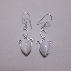 Cat&#39;s Eye Gemstone Pure 925 Sterling Silver Handmade Dangle Earrings Cat&#39;s Eye Jewelry Birthday Gift Jewelry For Wife Mom Sister