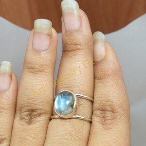 Natural Blue Labradorite Stone Ring 925 Sterling Silver Ring Handmade Adjustable Ring Labradorite Jewelry Christmas Birthday Gift For Her