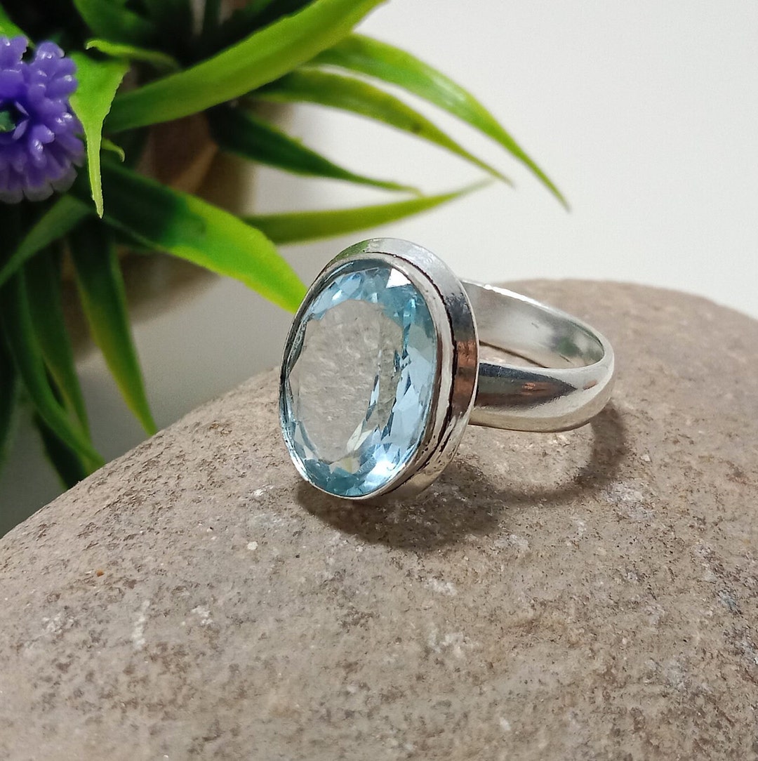 Anello In Pietra Preziosa Topazio Da Donna Oro Bianco 14K Rotondo 1,85 - Foto 7