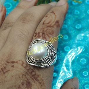 Natural Freshwater Pearl Ring, 925 Sterling Silver Ring, Boho Ring, Handmade Unique Design Ring, Statement Ring, Valentines Day Gift for Her
