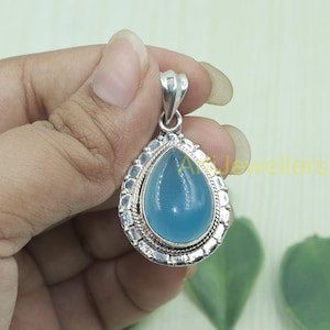 Natural Blue Chalcedony Stone Pendant, 925 Sterling Silver Pendant, Gemstone Pendant, Handmade Jewelry, Chalcedony Jewelry, Gift for Her