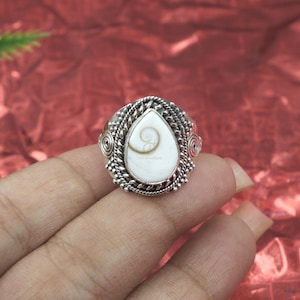 Shiva Eye Shell Gemstone Ring, 925 Sterling Silver Ring Handmade Promise Statement Ring, Stacking Ring, Shiva Eye Gift Jewelry for Him Women