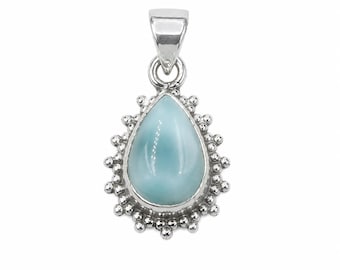 Blue Larimar 925 Sterling Silver Pendant Handmade Statement Gift Jewelry For Wife Mom Sister