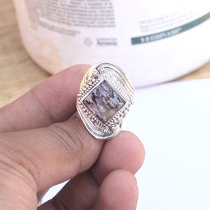 Abalone schelp ring, 925 sterlingzilveren ring, handgemaakte ring, unieke stenen ring, uniseks ring boho ring abalone schelp cadeau kerstcadeau