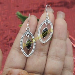Natural  Black Onyx Stone Earrings, 925 Sterling Silver Earrings, Gemstone Earrings, Dangle Earrings, Handmade Earrings, Gift for Her
