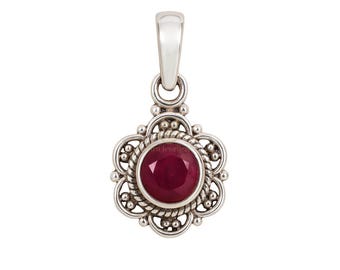Handmade Ruby Pendant, 925 Sterling Silver 18k Gold Plated, Boho Jewelry